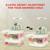 Baybee Portable Baby Booster Chair for Feeding | Folding Dining Chair with 2-Level Height Adjustment, Removable Food Tray & Safety Belt | Infant Sitting Chair for Kids 6 Months–3 Years (Pink)