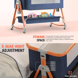 BAYBEE 3-in-1 Baby Bedside Crib Cradle with 6 Height Adjustments | Portable Bedside Bassinet with Storage Tray, Rocker Function & Wheels | Travel Crib Cot for Baby (Clorah Blue)