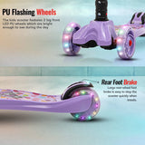 Baybee Flash Kids Kick Scooter | 3-Wheel Foldable Scooter with Adjustable Handlebar, LED PU Wheels & Rear Brake | Purple Skating Scooter for Kids Up to 75 Kg