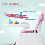 Baybee 4-in-1 Convertible High Chair for Kids | Foldable Baby Feeding Chair with Safety Harness, Adjustable Tray, Booster Seat & Recliner | Portable & Easy-to-Clean Dining Chair (Pink)