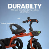 Baybee Geezee Baby Tricycle for Kids | Balanced Baby Trike with EVA Wheels & Dual Storage Baskets | Kids Cycle for Boys & Girls 2–5 Years (Orange)