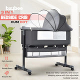 Baybee 3-in-1 Baby Bedside Crib with Mosquito Net, Wheels & Storage Basket | 2-Height Adjustable Convertible Bed Cot & Bedside Bassinet for Newborns, Infants & Toddlers