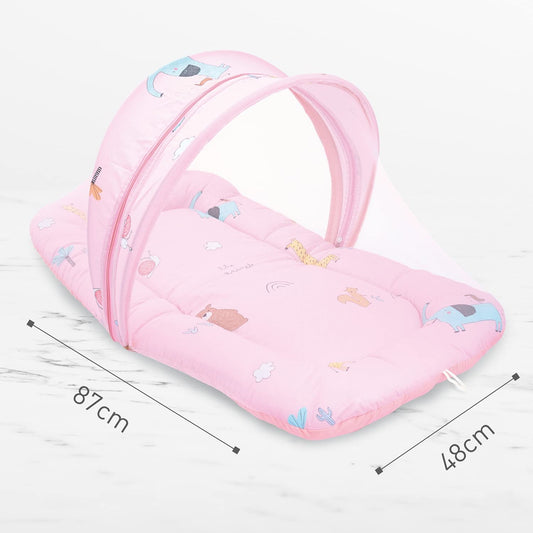 R for Rabbit Snuggy Safari Baby Sleeping Bedding Set with Mosquito Net – 100% Cotton Baby Nest & Sleeping Bag for Newborns, 0–12 Months (Pink)