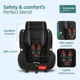 LuvLap 4-in-1 Convertible Baby Car Seat – Carry Cot, Rocker & Feeding Chair with Canopy & 5-Point Harness, for 0–15 Months, Up to 13 kg (Black) - Timbuktoon
