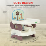 Baybee Portable Baby Booster Chair for Feeding | Folding Dining Chair with 2-Level Height Adjustment, Removable Food Tray & Safety Belt | Infant Sitting Chair for Kids 6 Months–3 Years (Brown)