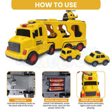 5-in-1 Vehicle Carrier Toy Set – Transport Truck with Pull-Back Cars, Helicopter & Lights/Sounds – Durable ABS Playset for Kids Aged 3+ - Timbuktoon