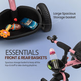 Baybee Geezee Baby Tricycle for Kids | Balanced Baby Trike with EVA Wheels & Dual Storage Baskets | Kids Cycle for Boys & Girls 2–5 Years (Pink)