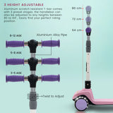 Baybee Phantom Baby Kick Scooter for Kids | Foldable 3-Wheel Kids Scooter with 3 Height Adjustable Handle, Music, LED PU Wheels & Brake | Runner Skating Scooter for Boys & Girls 2–10 Years (Pink)