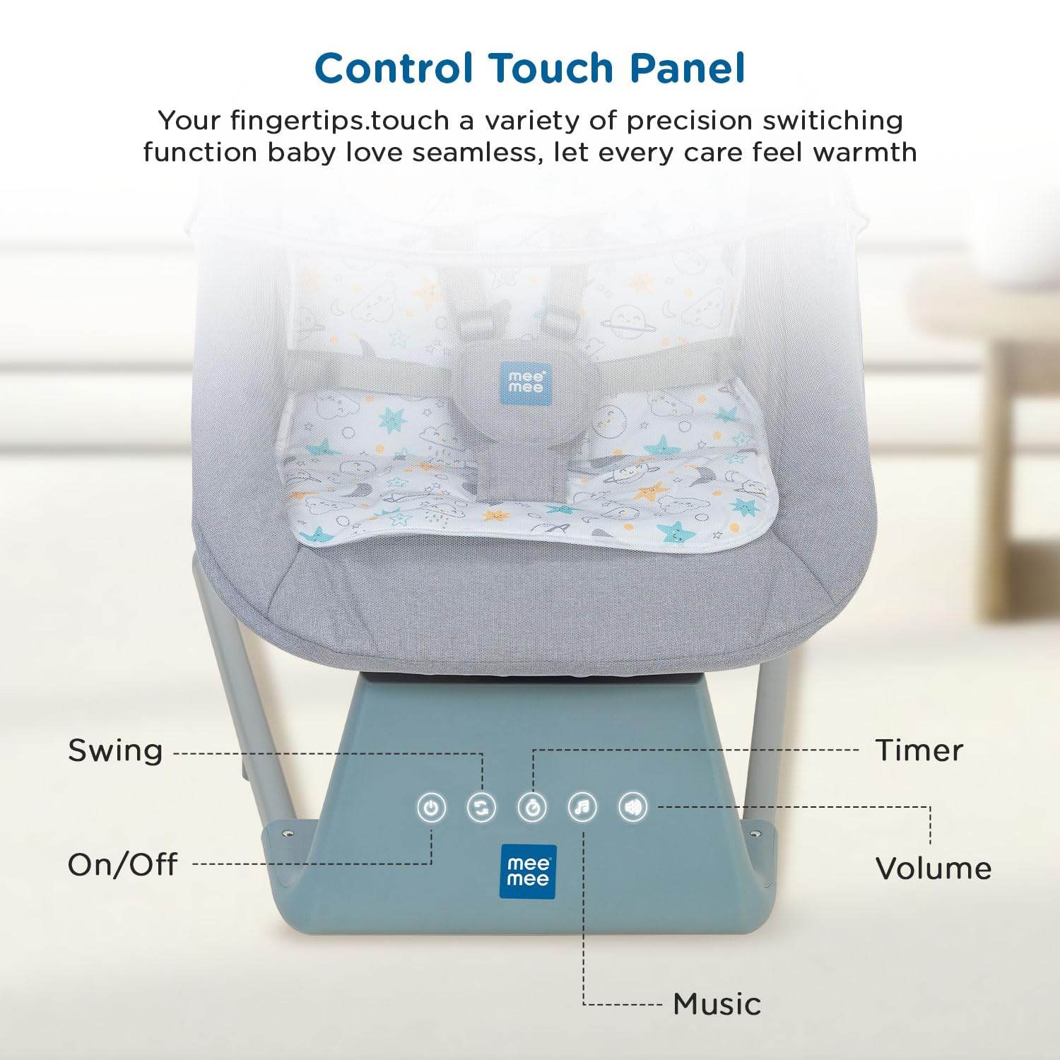 Mee Mee Automatic Baby Rocker & Swing Chair with Bluetooth Music, Remote Control, Timer, Safety Belt, Mosquito Net & Lightweight Design - Timbuktoon