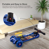Baybee Flash Kick Scooter for Kids | Foldable 3-Wheel Scooter with 4 Height Adjustable Handlebar, LED PU Wheels & Rear Brake | Skating Scooters Up to 75 Kg Capacity | Blue