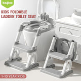 Baybee Crown Western Toilet Potty Seat for Kids | Baby Potty Training Seat with Ladder, Adjustable Step Height & Soft Cushion | Toddler Toilet Training Seat Chair for Boys & Girls 1-8 Years (Grey)