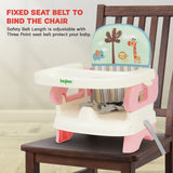 Baybee Portable Baby Booster Chair for Feeding | Folding Dining Chair with 2-Level Height Adjustment, Removable Food Tray & Safety Belt | Infant Sitting Chair for Kids 6 Months–3 Years (Pink)
