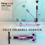 Baybee Flash Kids Kick Scooter | 3-Wheel Foldable Scooter with Adjustable Handlebar, LED PU Wheels & Rear Brake | Purple Skating Scooter for Kids Up to 75 Kg