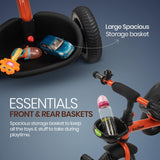 Baybee Geezee Baby Tricycle for Kids | Balanced Baby Trike with EVA Wheels & Dual Storage Baskets | Kids Cycle for Boys & Girls 2–5 Years (Orange)