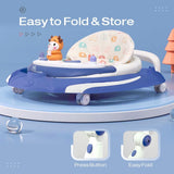R for Rabbit Little Feet Plus Baby Walker with Rocker | 3-Level Height & 4-Level Seat Adjustment | With Detachable Toy Bar & Rocking Function | for Babies 6–18 Months, Up to 15 kg (Blue White)