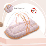Mee Mee Gentle Comfort Mattress Set for Babies with Pillow & Mosquito Net – Sky Design