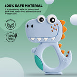 Baybee Silicone Baby Teether for Teething Gums | Manhattan Teething Rattle Toy with Loops Ring | 100% Food-Grade, BPA-Free Chew Teether for Infants (6–12 Months, Dinosaur Blue)