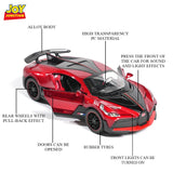 Joy Junction Bugatti Model Car 1:32 – Exclusive Alloy Metal Pull Back Die-cast Toy Car with Openable Doors, Light & Music (Red)