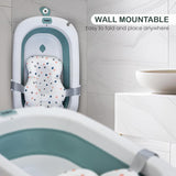 Baybee Foldable Baby Bath Tub for Kids 0-5 Years | Portable Bathtub with Anti-Skid Base, Support Cushion & Drain Plug | Mini Swimming Pool for Newborns, Boys & Girls (Green)