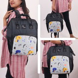 R for Rabbit Caramello Dino Baby Diaper Bag Backpack for Moms – Water Resistant, 11 Pockets, Large Storage, 3 Insulated Front Pockets (Grey)