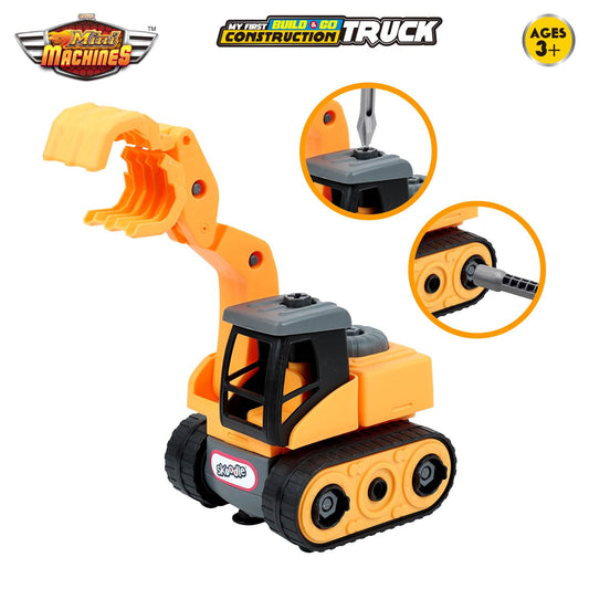 SKOODLE Mini Machines Build & Go Excavator Truck | Engineering Construction Vehicle Toy with T-Shape Screwdriver | Educational & Pretend Play Toy for Kids 3+ Years (Multicolor)