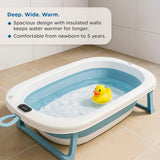 Mee Mee Baby Bath Tub for 0–5 Years/New Born Baby Foldable Bathtub with Bathing Bather Cushion Chair, Fast Drainage, Space Saving, Bath Tub for Kids Girls & Boys | Blue"