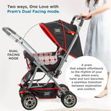 Mee Mee Little Explorer Premium Baby Stroller / Pram – 0 to 3 Years, Infant/Toddler, 5-Point Safety Belt, Reclining Seat, 360° Swivel Wheels, Spacious Storage Basket, Two-Way Handle, Mosquito Net (Dotted Red) - Timbuktoon