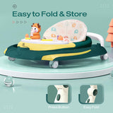 R for Rabbit Little Feet Plus Baby Walker with Rocker | 3-Level Height & 4-Level Seat Adjustment | with Detachable Recreational Toy Bar | for Babies 6–18 Months, Up to 15 kg (Green Yellow)