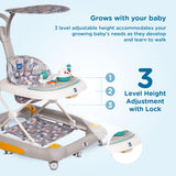 Mee Mee Star Light 2-in-1 Baby  Walker & Rocker | 3-Level Adjustable Height | Light, Rattle & Musical Toys | Anti-Rollover Folding 360° Walker | Anti-Fall & Anti-Skid | For 6–24 Months, Up to 15 kg (Grey)