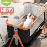 BAYBEE 3-in-1 Baby Bedside Crib Cradle with 6 Height Adjustments | Portable Bedside Bassinet with Storage Tray, Wheels & Rocker Function | Travel Crib Cot for Newborns (Clorah Black)