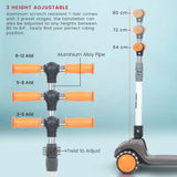 Baybee Phantom Baby Kick Scooter for Kids | Foldable 3-Wheel Kids Scooter with 3 Height Adjustable Handlebar, Music, LED PU Wheels & Rear Brake | Runner Skating Scooter for Boys & Girls 2–10 Years (Grey)