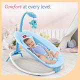 LuvLap Joy-N-Giggles Infant Rocker – Gentle Vibration, Soft Music, Rotating Toy Bar & Remote Control, 3-Point Harness (Blue) - Timbuktoon