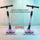 Baybee Flash Kids Kick Scooter | 3-Wheel Foldable Scooter with Adjustable Handlebar, LED PU Wheels & Rear Brake | Purple Skating Scooter for Kids Up to 75 Kg