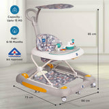 Mee Mee Star Light 2-in-1 Baby  Walker & Rocker | 3-Level Adjustable Height | Light, Rattle & Musical Toys | Anti-Rollover Folding 360° Walker | Anti-Fall & Anti-Skid | For 6–24 Months, Up to 15 kg (Grey)