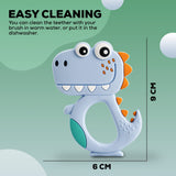 Baybee Silicone Baby Teether for Teething Gums | Manhattan Teething Rattle Toy with Loops Ring | 100% Food-Grade, BPA-Free Chew Teether for Infants (6–12 Months, Dinosaur Blue)
