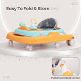 R for Rabbit Little Feet Sportz Baby Walker for Kids 9–18 Months | 2-in-1 Seated & Push Activity Walker with Music, Adjustable Height, Meal Tray & Foldable Design (Orange Blue)