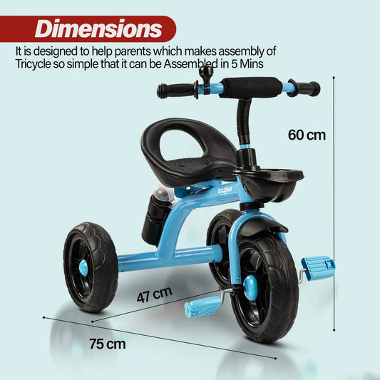 Baybee Maze Baby Tricycle for Kids | Balanced Trike with Adjustable Handle & Seat, Bottle Holder & Storage Basket | Kids Cycle for Boys & Girls 2–5 Years (Blue)