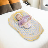 Mee Mee Cushioned Baby Mattress Set with Mosquito Net & Pillow – Cloud & Star, Soft & Breathable Infant Bedding, Foldable & Travel-Friendly