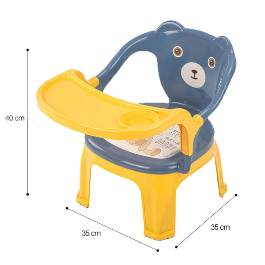 Baby Bucket Baby Chair with Tray | Strong & Durable Plastic Study and Feeding Chair for Kids | Portable High Chair for Toddlers Up to 30 Kg (Blue & Yellow)