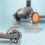 Baybee Phantom Baby Kick Scooter for Kids | Foldable 3-Wheel Kids Scooter with 3 Height Adjustable Handlebar, Music, LED PU Wheels & Rear Brake | Runner Skating Scooter for Boys & Girls 2–10 Years (Grey)