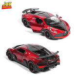 Joy Junction Bugatti Model Car 1:32 – Exclusive Alloy Metal Pull Back Die-cast Toy Car with Openable Doors, Light & Music (Red)