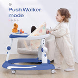 R for Rabbit Little Feet Plus Baby Walker with Rocker | 3-Level Height & 4-Level Seat Adjustment | With Detachable Toy Bar & Rocking Function | for Babies 6–18 Months, Up to 15 kg (Blue White)