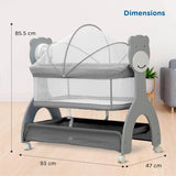 Mee Mee Sweet Love Electric Baby Swing Cradle – Remote Operated, 3-Level Swing Speeds, Portable Cot with Net & Cot Mobile, Suitable for Infants 0–1.5 Years (Grey) - Timbuktoon