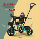 Baybee Albine 3-in-1 Baby Tricycle for Kids | Smart Balanced Trike with 180° Reversible Seat, Parental Handle & Safety Guardrail | Kids Cycle for Boys & Girls 2–5 Years (Green)