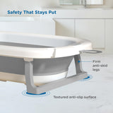 Mee Mee Baby Bath Tub for 0–5 Years/New Born Baby Foldable Bathtub with Bathing Bather Cushion Chair, Fast Drainage, Space Saving, Bath Tub for Kids Girls & Boys | Grey