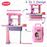 Chanak Beauty Set Suitcase on Wheels | 23-Piece Pretend Play Makeup Kit for Girls | Portable Beauty Trolley Set for Kids 3+ Years | Easy to Clean & Use | BIS Approved