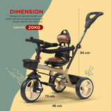 Baybee Albine 3-in-1 Baby Tricycle for Kids | Smart Balanced Trike with 180° Reversible Seat, Parental Handle & Safety Guardrail | Kids Cycle for Boys & Girls 2–5 Years (Brown)