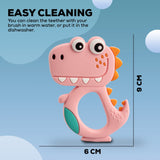 Baybee Silicone Baby Teether for Teething Gums | Manhattan Teething Rattle Toy with Loops Ring | 100% Food-Grade, BPA-Free Chew Teether for Infants (6–12 Months, Dinosaur Pink)