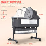 Baybee 3-in-1 Baby Bedside Crib with Mosquito Net, Wheels & Storage Basket | 2-Height Adjustable Convertible Bed Cot & Bedside Bassinet for Newborns, Infants & Toddlers