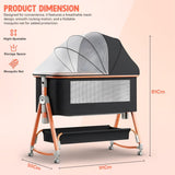 BAYBEE 3-in-1 Baby Bedside Crib Cradle with 6 Height Adjustments | Portable Bedside Bassinet with Storage Tray, Wheels & Rocker Function | Travel Crib Cot for Newborns (Clorah Black)